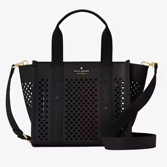 Kate Spade Black Perforated Tote Kip Perforated Leather SmallCrossbody NWT